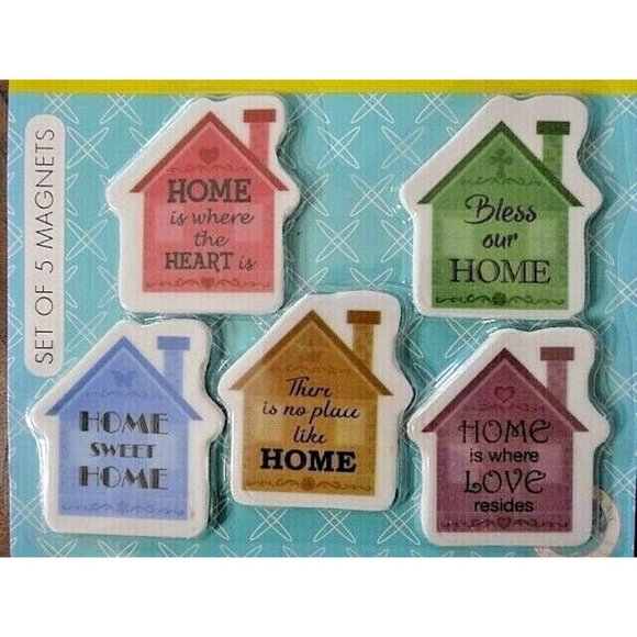 Bless Our Home Refrigerator Magnets 5-piece Phrases House Shaped Plastic NIP - Picture 2 of 2